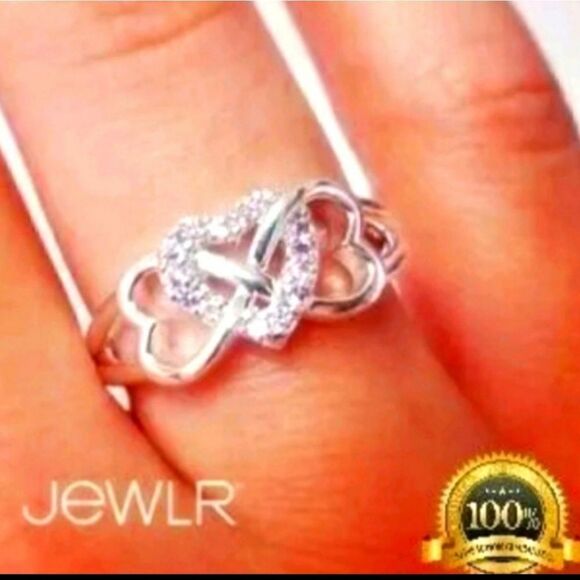 Triple Heart Infinity Diamond Ring 925 Silver  - Picture 2 of 5